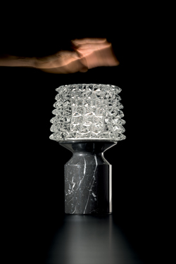 Camparino cordless lamp in crystal and black marble<br/>. Barovier&Toso. 