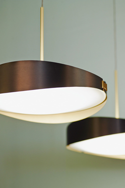 RING pendant in  brass satin and graphite  finish and white diffuser. CVL Luminaires. 