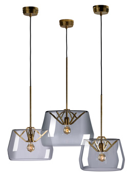 Large Atlas suspension with smocked glass shade. Tonone. 