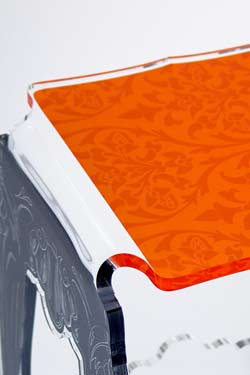 Siège Baroque plexiglas design motif orange . Acrila. 
