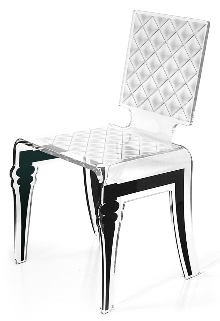 Chaise plexiglass design baroque Diam motif blanc  Acrila spécialiste du  plexiglas - Réf. 11030387 - mobile