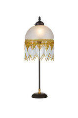 Lampe de table Méduse blanche et perles dorées et blanches. Artistar. 