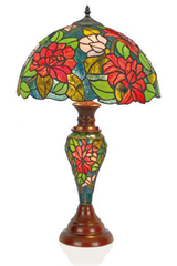 Lampe de table Tiffany fleurs rouges. Artistar. 