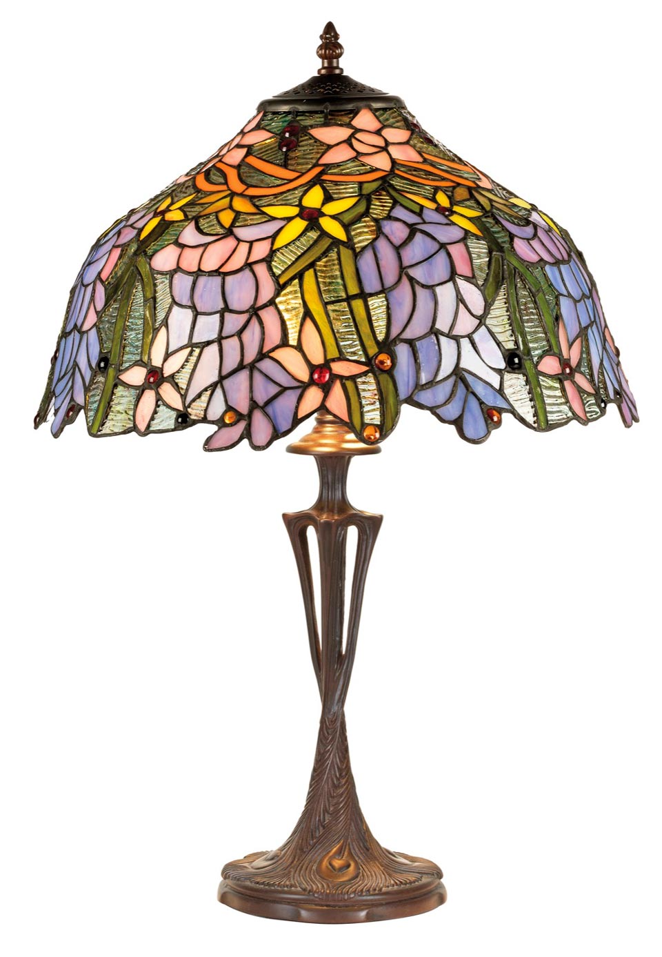 Lampe de table Tiffany florale et pied trois faisceaux. Artistar. 