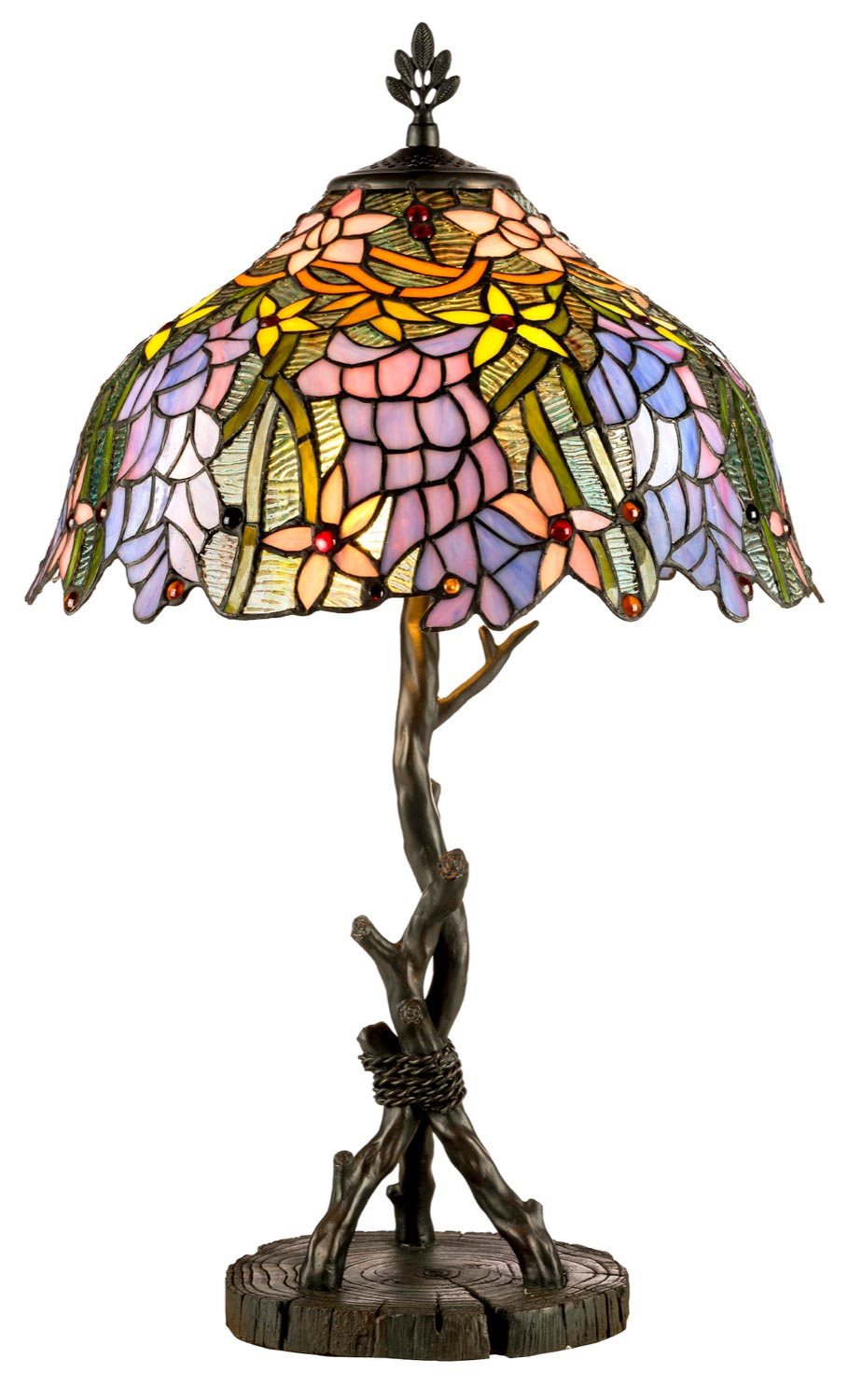 Lampe de table Tiffany végétale et pied branche. Artistar. 