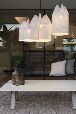 Wide white outdoor pendant light Agasallo . Arturo Alvarez. 