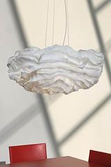 Nevo white pleated fabric flower hanging lamp. Arturo Alvarez. 