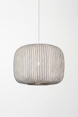 Wide cylinder pendant with white pleated and painted fabric Coral. Arturo Alvarez. 