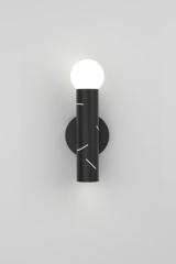 Birch 438 minimalist wall light in black metal and white glass. Atelier Areti. 