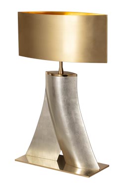 Jog lampe de table en aluminium finition feuille d'or blanc. Ateliers&Torsades. 
