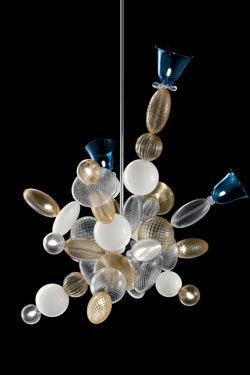 Perseus suspension contemporaine en cristal vénitien tons chauds 15 lumières. Barovier&Toso. 