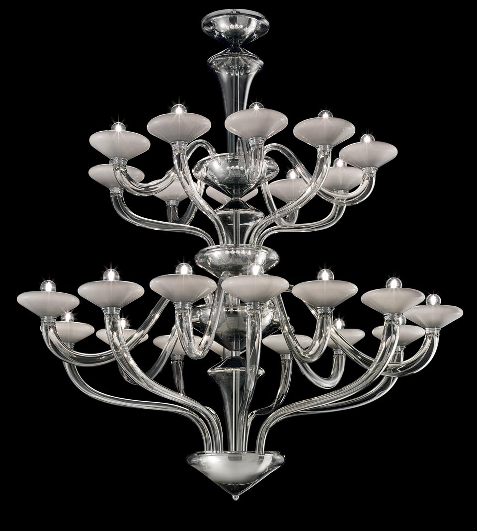 Windsor lustre contemporain en cristal gris argent 24 lumières. Barovier&Toso. 