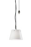 Contemporary nickel metal up-and-down pendant with white conical shade. Baulmann Leuchten. 