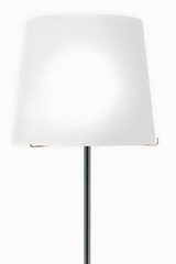 Single chrome floor lamp with white acidic glass. Concept Verre. Single chrome floor lamp with white acidic glass. Concept Verre.