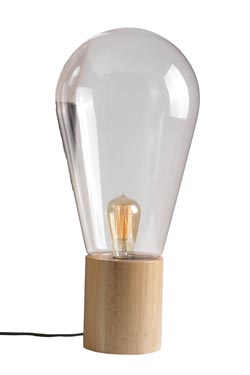 Lampe Grosse Ampoule En Verre Brun Et Pied En Bois Luminaire Concept Verre Ref