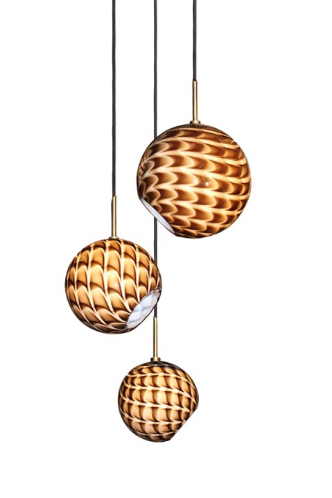 Dune Suspension 3 Balls In Chocolate Scales Glass Luminaire