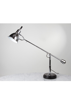 Desk lamp E. Buquet in chromed metal and black wooden base. Contract&More. 