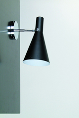 Black wall lamp in conical shape, white interior Black wall lamp in conical shape, white interior