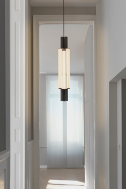 Signal chandelier, design pendant in graphite metal and LED lighting. CVL Luminaires. 