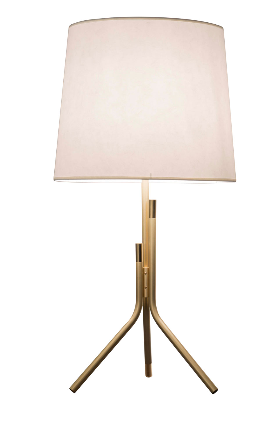 Ellis lampe de table design, dorée mat et brillant grand abat-jour blanc. CVL Luminaires. 