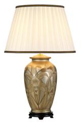 Lampe de table en céramique beige et argent Dian. Elstead Lighting. 