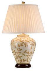 Lampe de table en porcelaine motif feuillage doré. Elstead Lighting. 