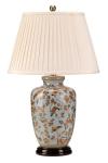 Lampe de table bleue porcelaine motifs oiseaux Gold Birds & Berries. Elstead Lighting. 