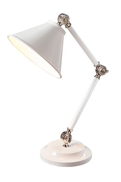 Petite lampe de bureau ou chevet rétro en métal laqué blanc. Elstead Lighting. 