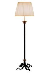 Lampadaire en bronze moulé patiné noir abat-jour plissé beige Sabik. Estro. Lampadaire en bronze moulé patiné noir abat-jour plissé beige Sabik. Estro.