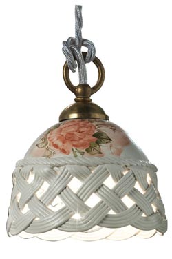 Verona small rustic white ceramic pendant. Ferroluce Classic. 