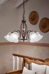 Ferrara country chandelier 5 white bells. Ferroluce Classic. 