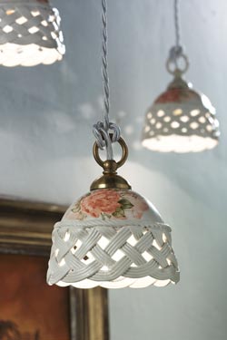 Small country white ceramic pendant Verona. Ferroluce Classic. 