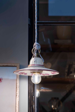 Small retro white ceramic pendant with pink pattern Asti. Ferroluce Classic. 