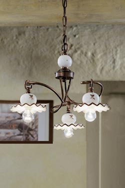 Lustre C403/3 Roma 3 lumières marron et blanche. Ferroluce.  Lustre C403/3 Roma 3 lumières marron et blanche. Ferroluce.