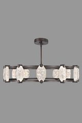 Grande suspension en bronze patiné anneau et douze cristaux. Fine Art Lamps. Grande suspension en bronze patiné anneau et douze cristaux. Fine Art Lamps.