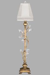 Lampe colonne vieil or cannelée et pampilles en feuilles. Fine Art Lamps. 