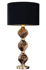 Lampe de table en blocs de verre noir et or et abat-jour noir Argyle Diamond. Fine Art Lamps. 