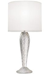 Lampe à poser en verre sculpté transparent et abat-jour blanc. Fine Art Lamps. Lampe à poser en verre sculpté transparent et abat-jour blanc. Fine Art Lamps.