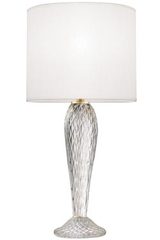 Lampe à poser en verre sculpté transparent et abat-jour blanc. Fine Art Lamps. Lampe à poser en verre sculpté transparent et abat-jour blanc. Fine Art Lamps.