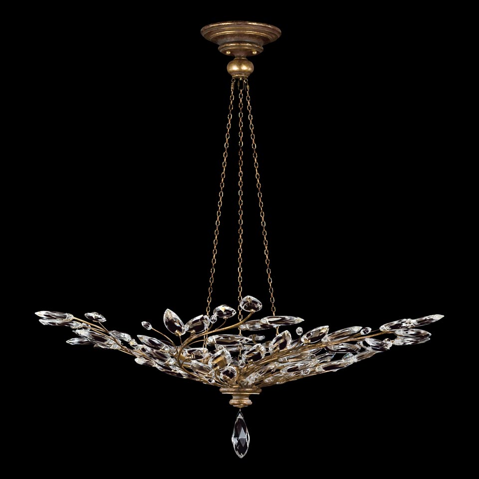 Lustre cristal en bouquet de branchages vieil or - Collection Crystal Laurel. Fine Art Lamps. 