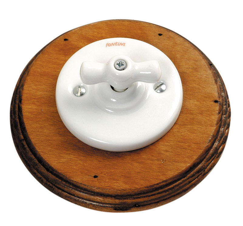 Garby Colonial interrupteur rotatif en porcelaine blanche et bois vieilli  va et vient - Réf. 10070114 - mobile