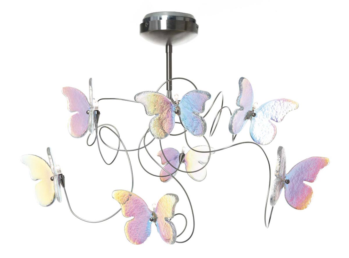 Ceiling Light In Metal Wire With Iridescent Glass Butterflies