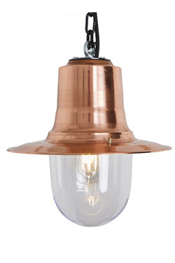 Station Master copper industrial-style outdoor pendant light. HARTE. 