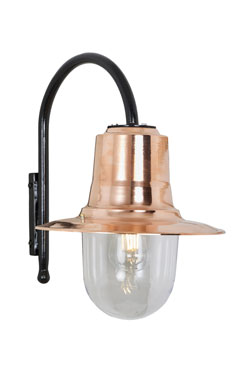 Goose Neck small outdoor wall light in copper. HARTE. 