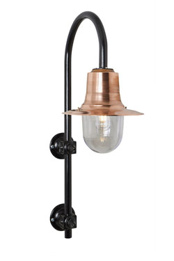 Goose Neck large outdoor wall light in copper and black. HARTE. 