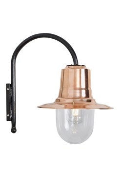 Goose Neck small outdoor wall light in copper. HARTE. 