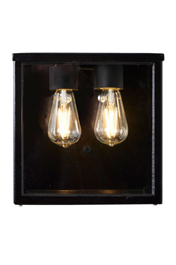 Bare 2-light rectangular black outdoor wall lamp. HARTE. 