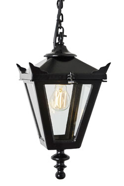 Small outdoor hanging lamp in black Traditional cast iron. HARTE. 