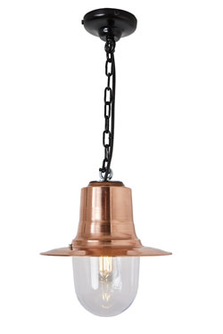 Station Master copper industrial-style outdoor pendant light. HARTE. 