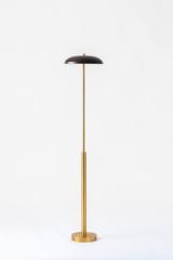 Bolacha cordless floor lamp in gold with dark wood dome. HISLE. Bolacha cordless floor lamp in gold with dark wood dome. HISLE.
